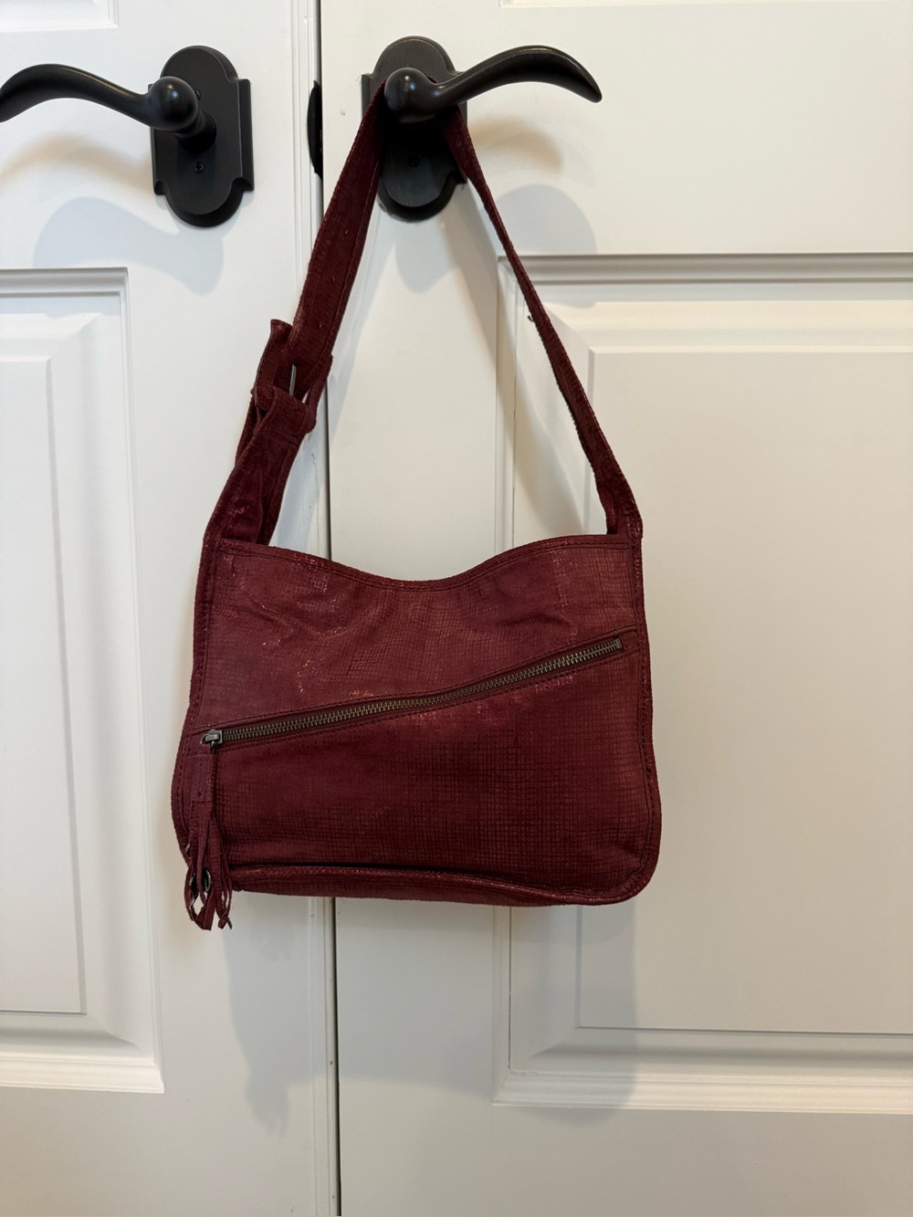 Donald J. Pliner Burgundy Shoulder Bag with Front Zip